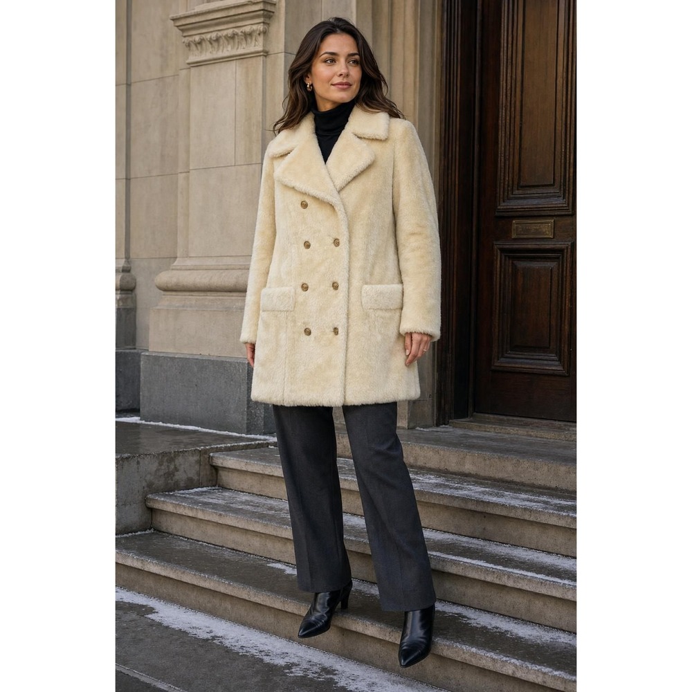 Vintage Sears Faux Fur Coat Women's 16 Cream Old Money Runs Small READ